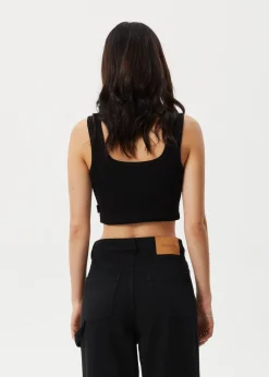 Sleeveless|Essentials<Afends Chia  - Rib Cropped Singlet Black