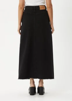 Skirts|Essentials<Afends Chichi  - Denim Midi Skirt Washed Black