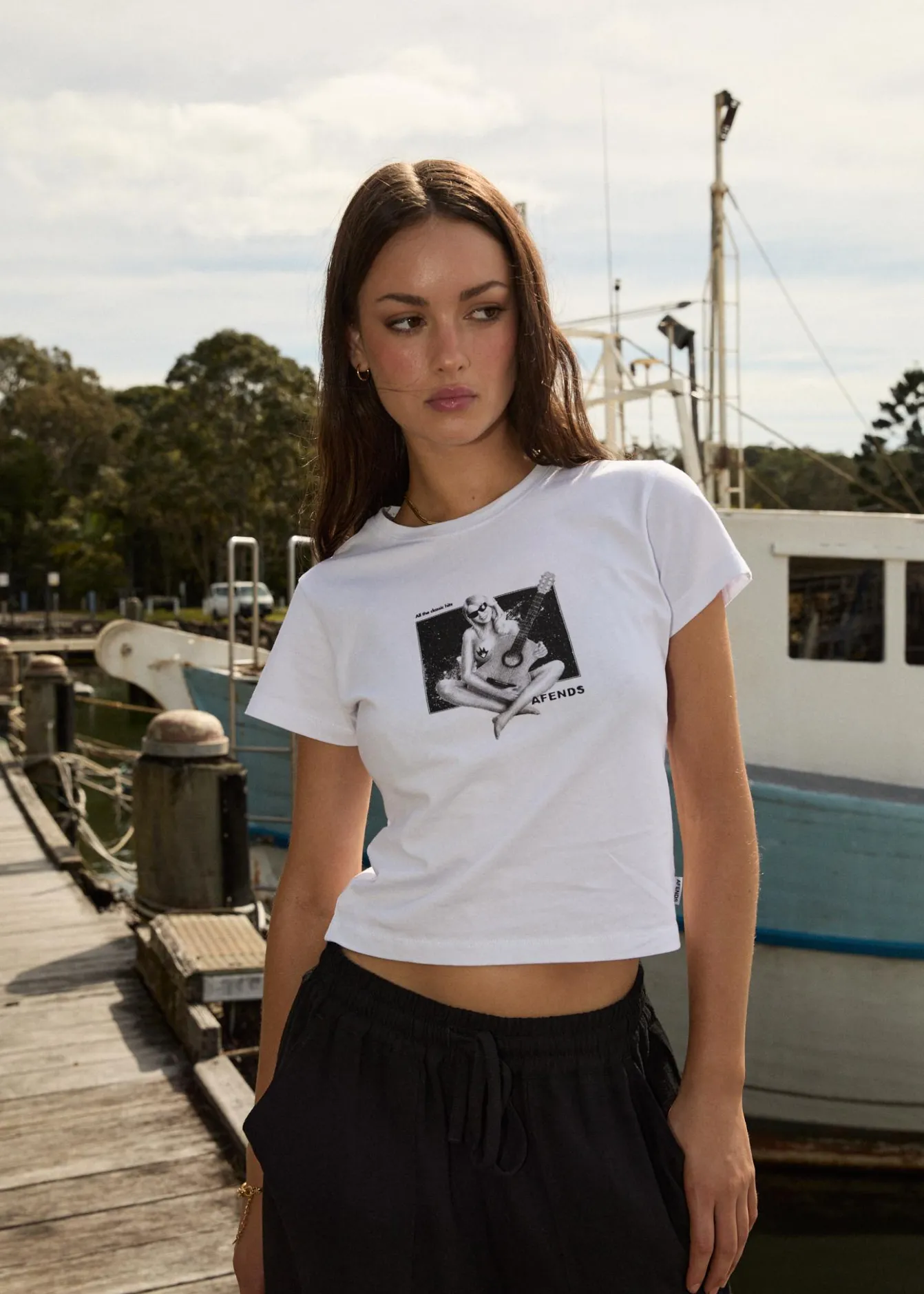 Tees & Shirts<Afends Classic Hits - Baby Tee White