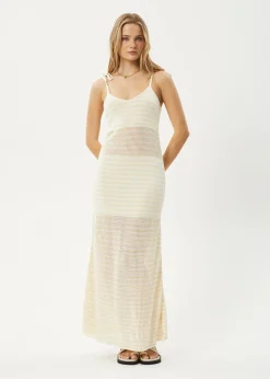 Dresses<Afends Claudia  - Knit Maxi Dress White / Sand