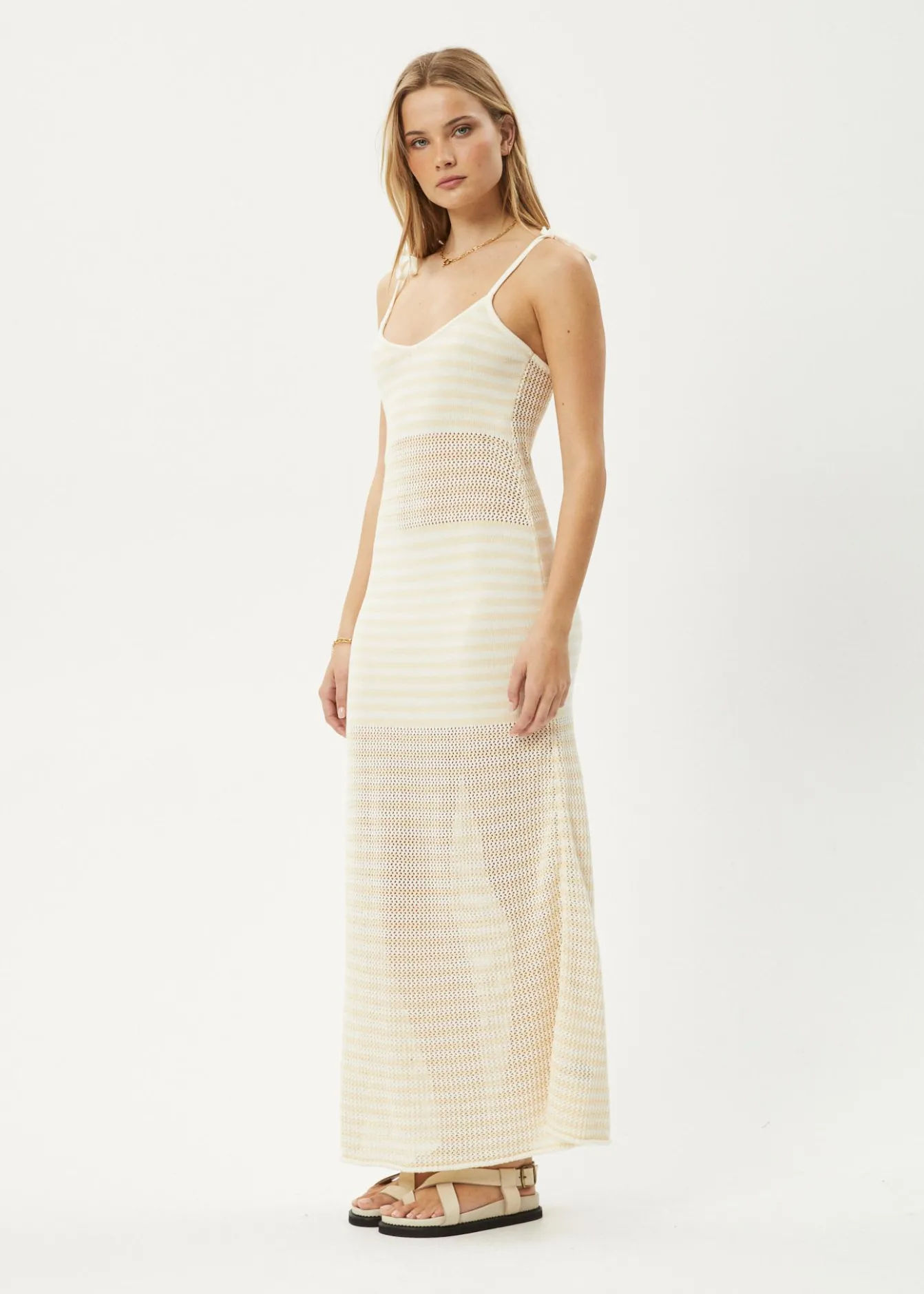 Dresses<Afends Claudia - Knit Maxi Dress White / Sand