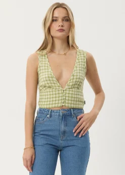 Sets & Co-Ords|Sleeveless<Afends Darcy  - Check Button Top Lemongrass Check