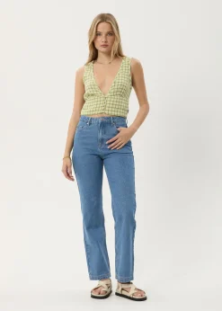 Sets & Co-Ords|Sleeveless<Afends Darcy  - Check Button Top Lemongrass Check