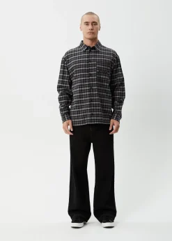 Long Sleeve|Shirts<Afends Darkness  - Long Sleeve Shirt Black Check