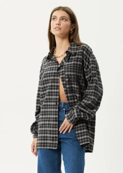 Long Sleeve|Shirts<Afends Darkness  - Long Sleeve Shirt Black Check