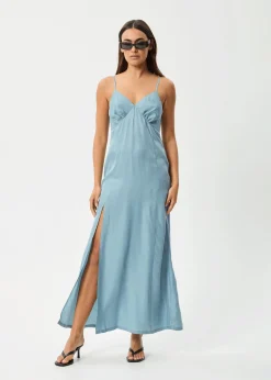 Dresses<Afends Delia  - Cupro Maxi Dress Ether Blue