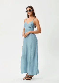 Dresses<Afends Delia - Cupro Maxi Dress Ether Blue
