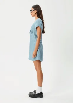 Dresses<Afends Delia - Cupro Mini Dress Ether Blue