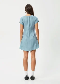 Dresses<Afends Delia - Cupro Mini Dress Ether Blue