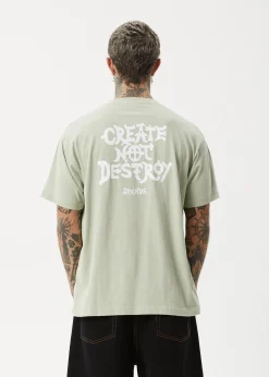 T-Shirts<Afends Destroyer  - Boxy Tee Eucalyptus