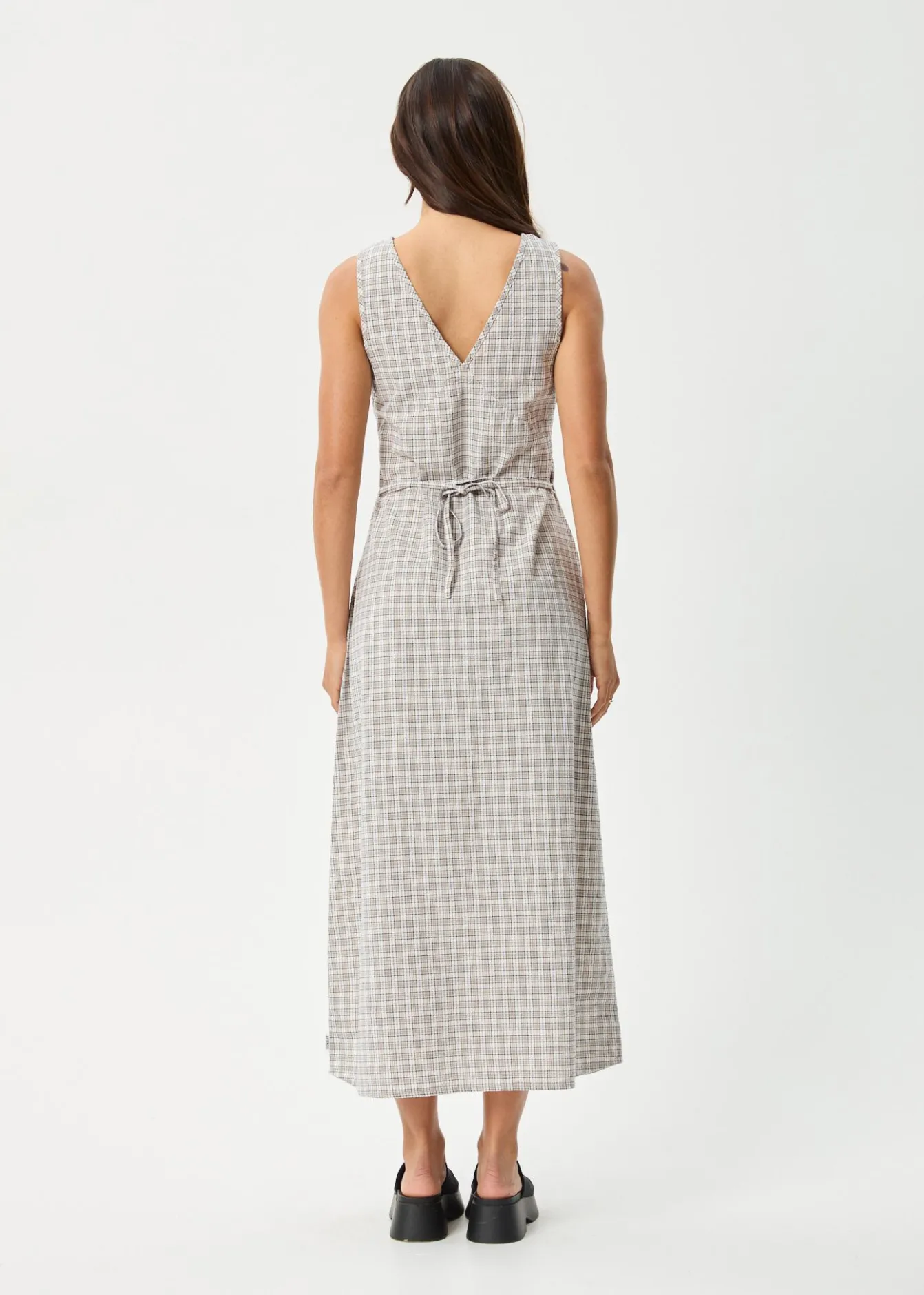 Dresses<Afends Drew - Seersucker Maxi Dress Taupe Check
