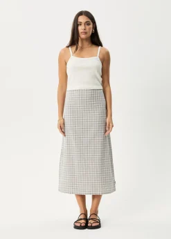 Sets & Co-Ords|Skirts<Afends Drew  - Seersucker Midi Skirt Taupe Check