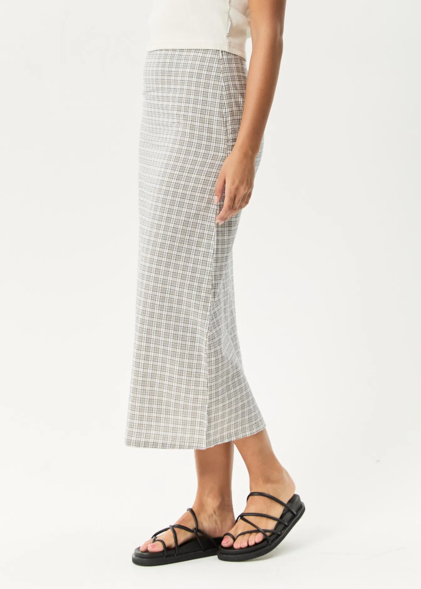 Sets & Co-Ords|Skirts<Afends Drew - Seersucker Midi Skirt Taupe Check