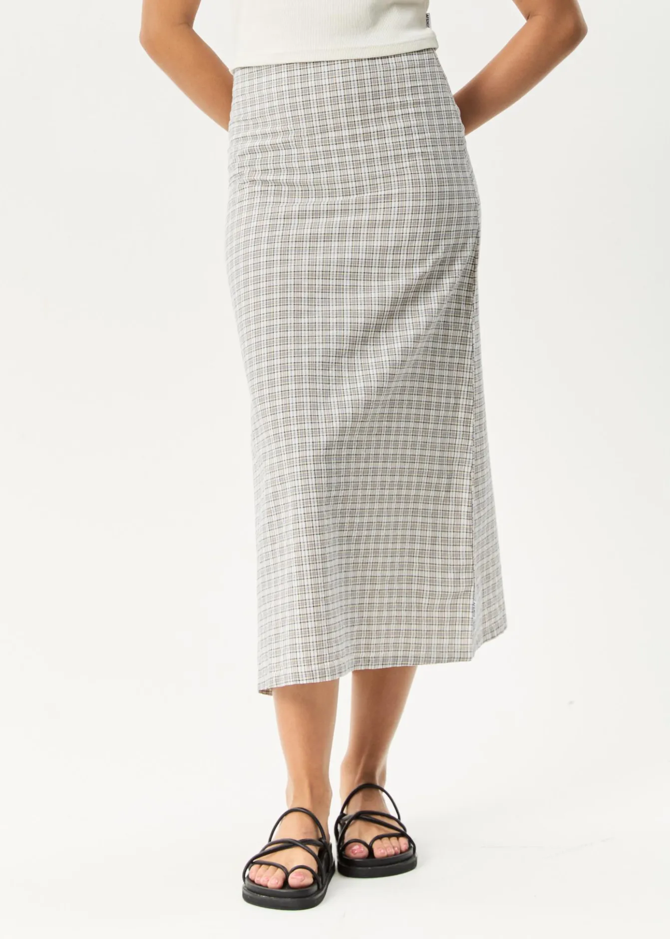 Sets & Co-Ords|Skirts<Afends Drew - Seersucker Midi Skirt Taupe Check