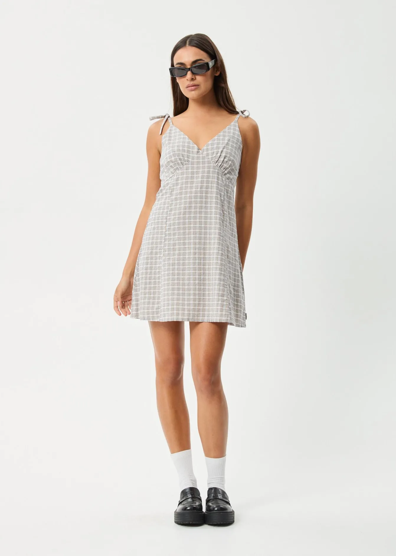 Dresses<Afends Drew - Seersucker Mini Dress Taupe Check