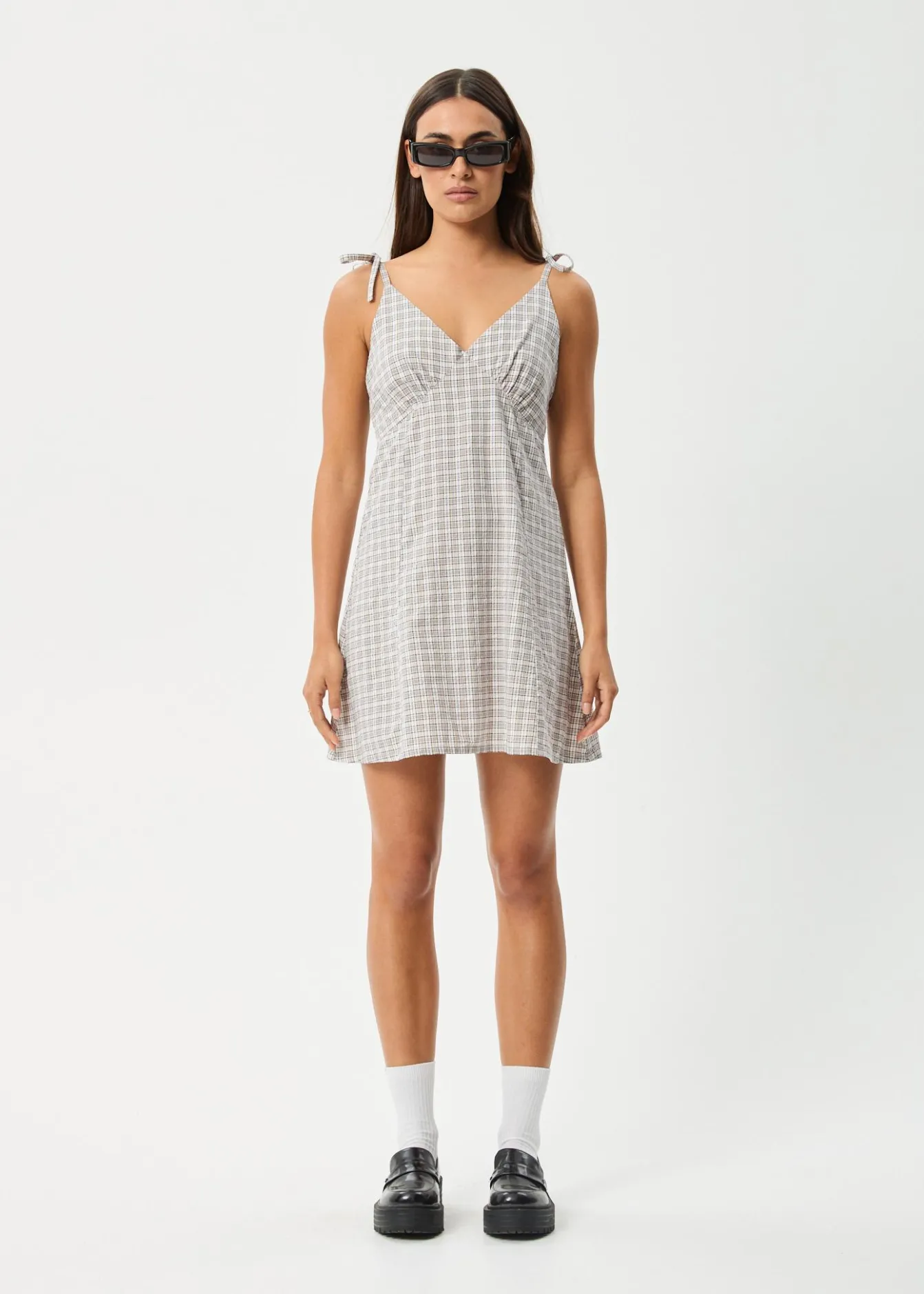 Dresses<Afends Drew - Seersucker Mini Dress Taupe Check