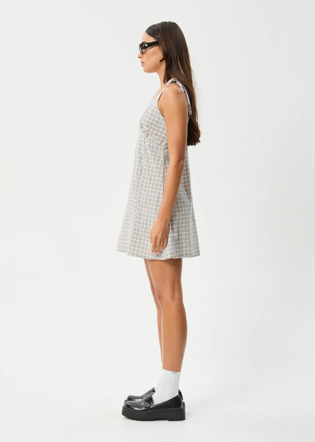 Dresses<Afends Drew - Seersucker Mini Dress Taupe Check