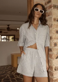 Sets & Co-Ords|Tees & Shirts<Afends Drew  - Seersucker Short Sleeve Shirt Taupe Check