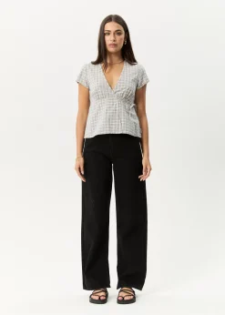 Sets & Co-Ords|Tees & Shirts<Afends Drew  - Seersucker Tie Top Taupe Check