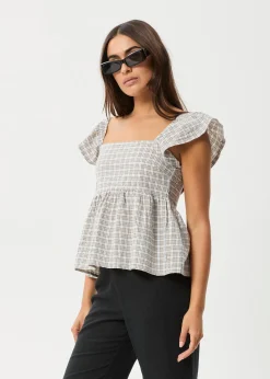 Sets & Co-Ords|Tees & Shirts<Afends Drew  - Seersucker Top Taupe Check