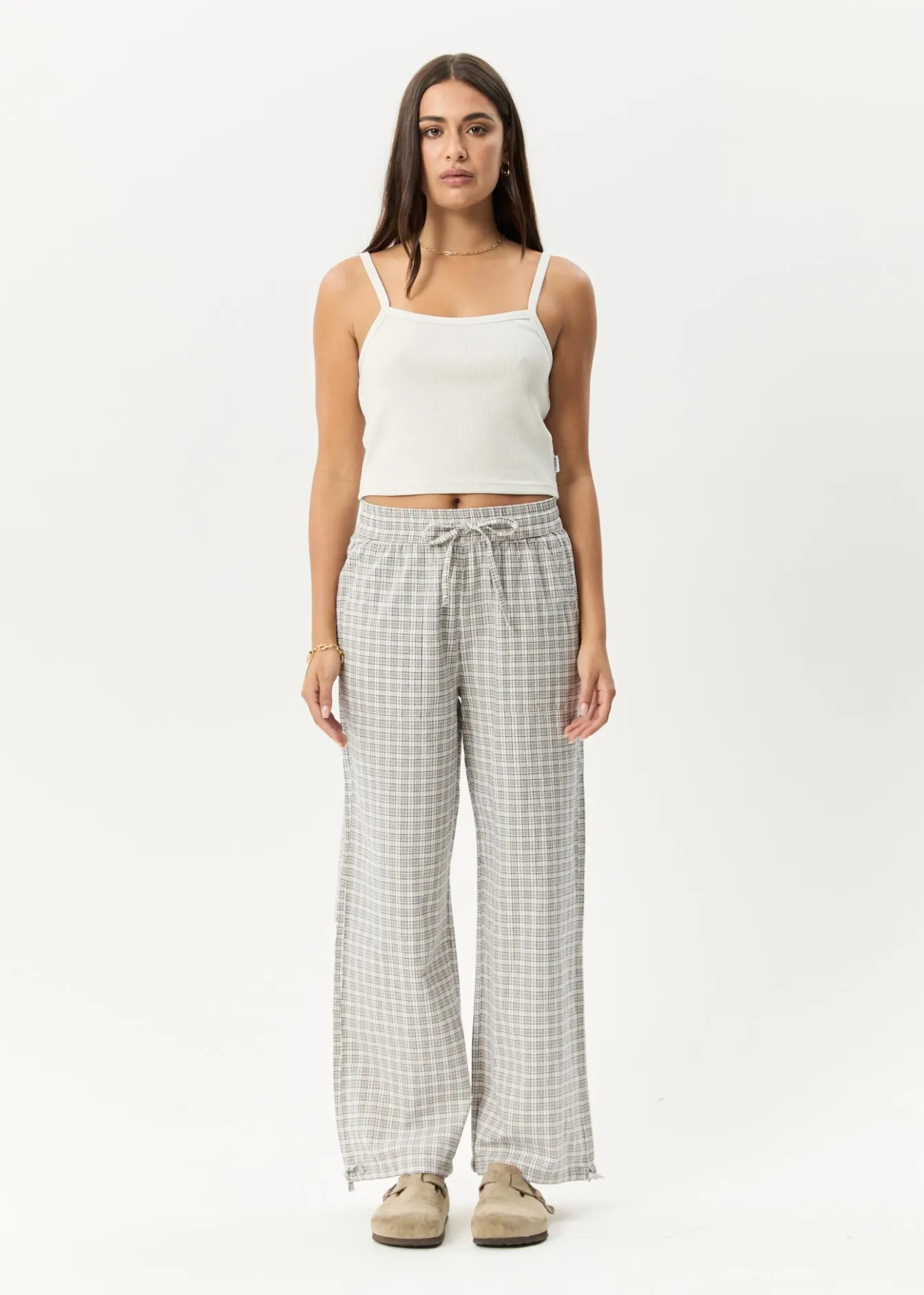 Pants|Sets & Co-Ords<Afends Drew - Seersucker Wide Leg Pant Taupe Check
