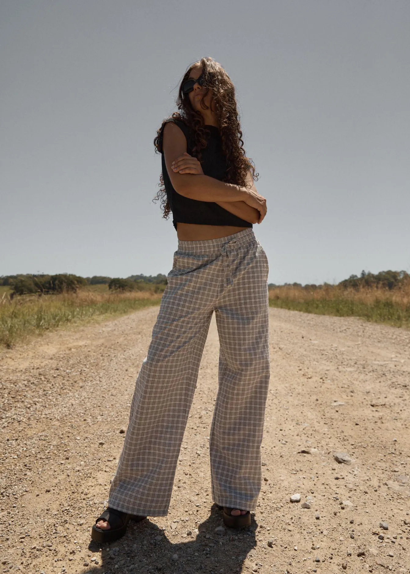 Pants|Sets & Co-Ords<Afends Drew - Seersucker Wide Leg Pant Taupe Check