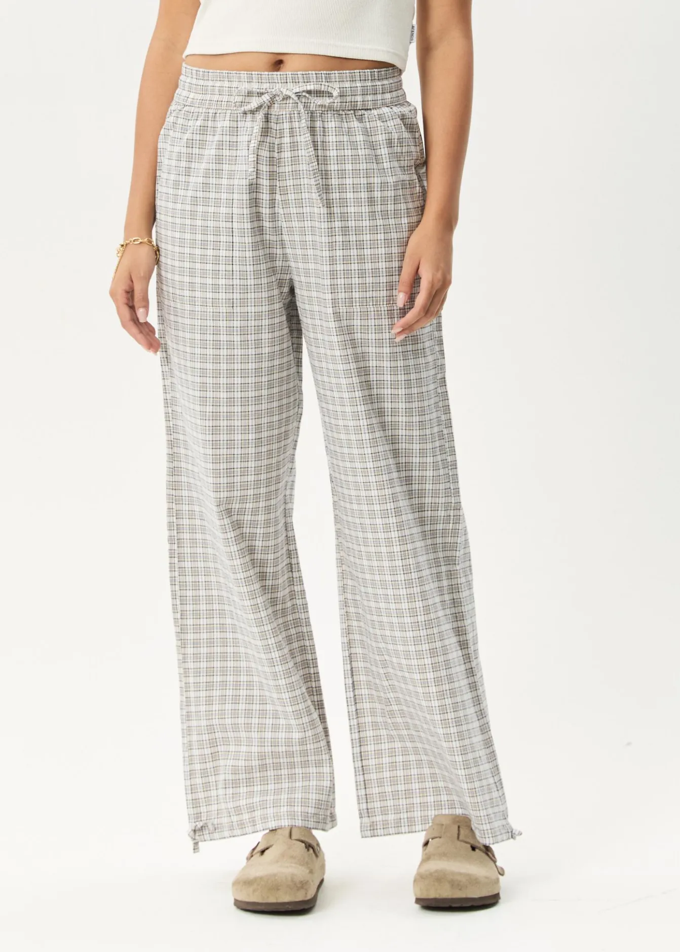 Pants|Sets & Co-Ords<Afends Drew - Seersucker Wide Leg Pant Taupe Check