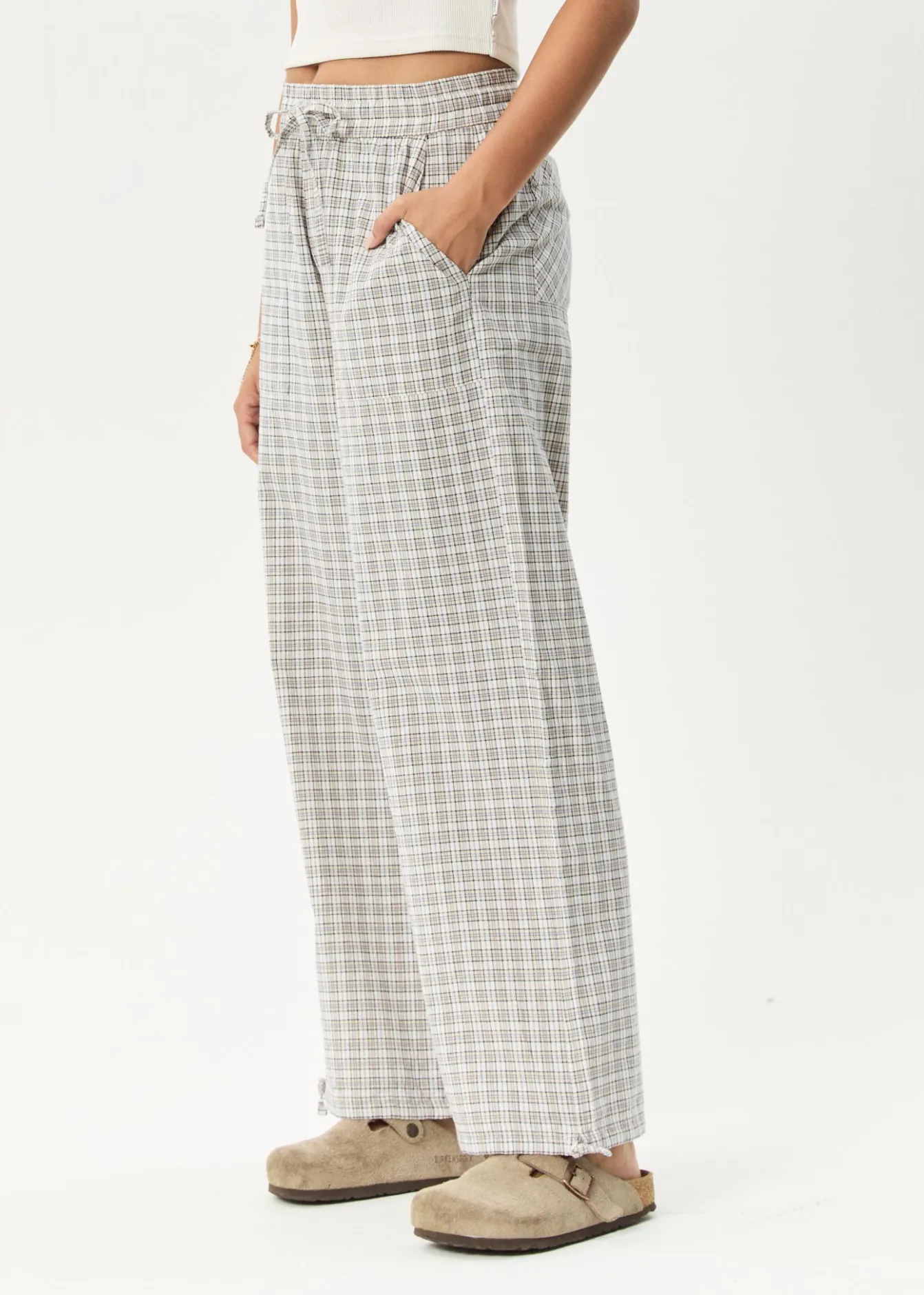 Pants|Sets & Co-Ords<Afends Drew - Seersucker Wide Leg Pant Taupe Check