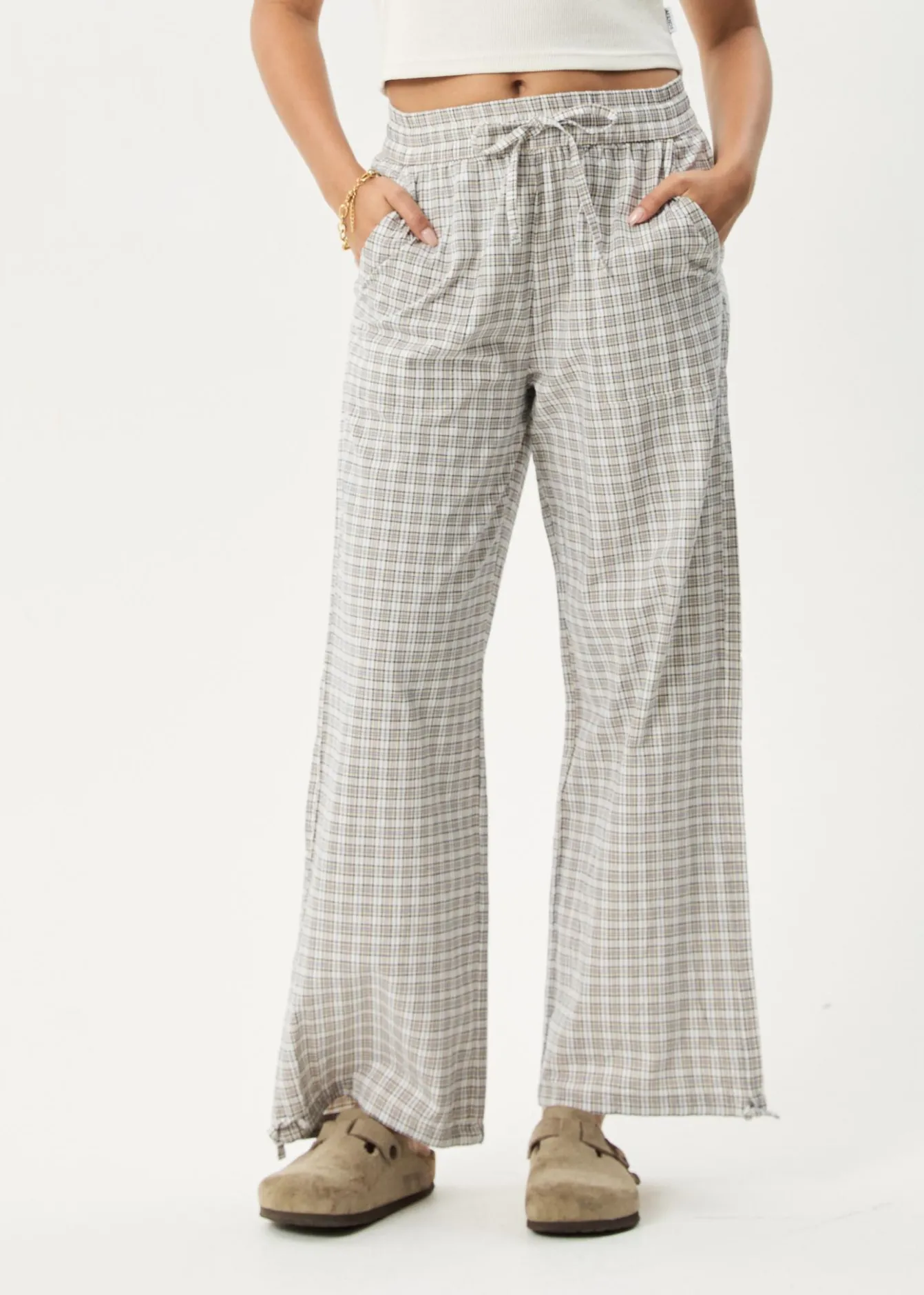 Pants|Sets & Co-Ords<Afends Drew - Seersucker Wide Leg Pant Taupe Check