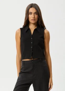 Sleeveless|Essentials<Afends Eliza  - Rib Sleeveless Shirt Black