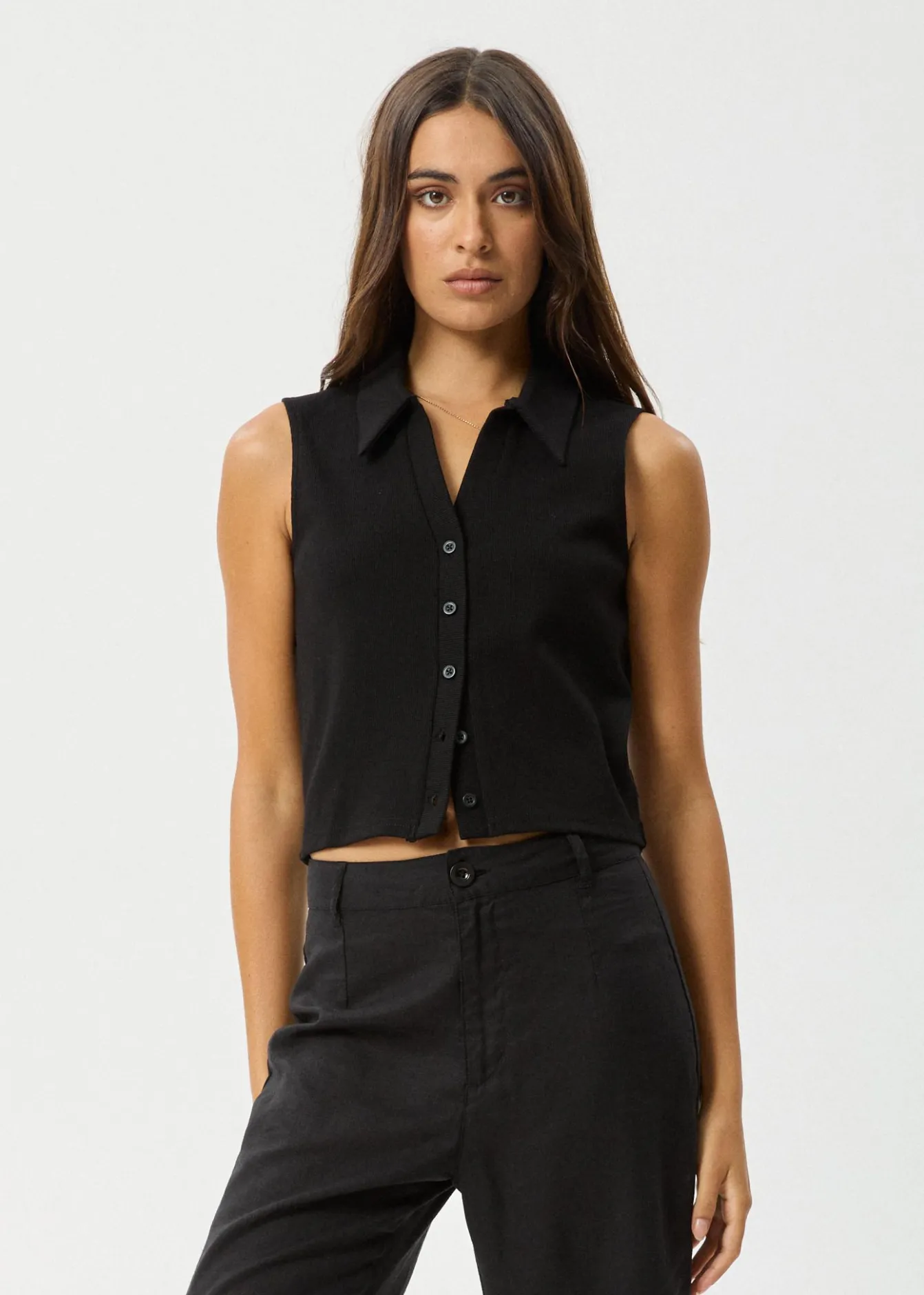 Sleeveless|Essentials<Afends Eliza - Rib Sleeveless Shirt Black