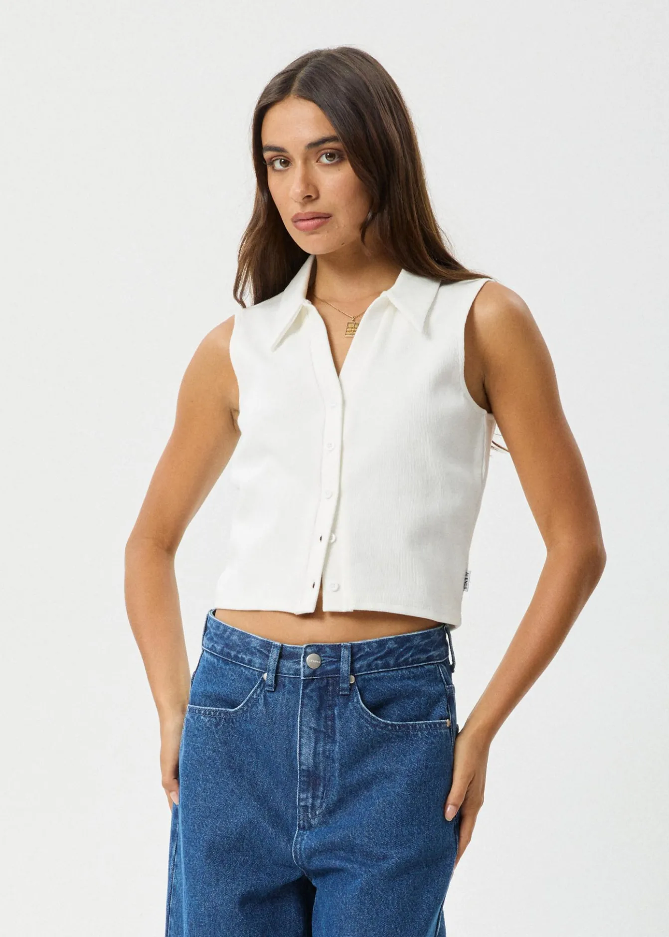 Essentials|Sleeveless<Afends Eliza - Rib Sleeveless Shirt White