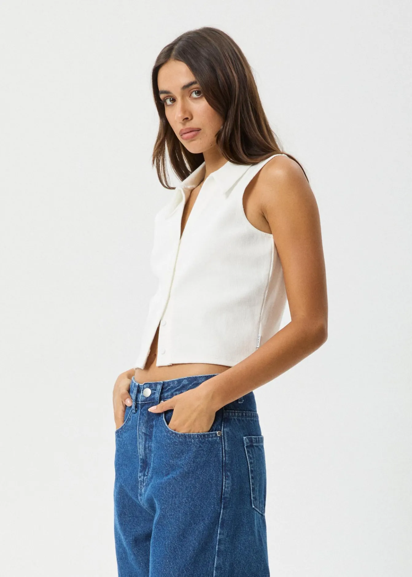 Essentials|Sleeveless<Afends Eliza - Rib Sleeveless Shirt White
