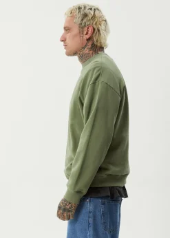 Sweaters & Hoodies<Afends Ember  - Crew Neck Jumper Oil Green