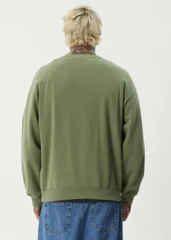 Sweaters & Hoodies<Afends Ember  - Crew Neck Jumper Oil Green
