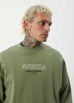 Sweaters & Hoodies<Afends Ember  - Crew Neck Jumper Oil Green