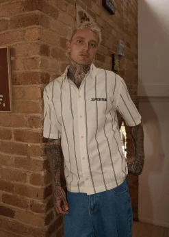 Shirts<Afends Fineline  - Short Sleeve Shirt Limestone