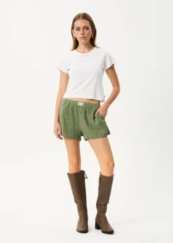 Sets & Co-Ords|Shorts<Afends Focus  - Seersucker Boxer Short Oil Green