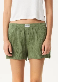 Sets & Co-Ords|Shorts<Afends Focus  - Seersucker Boxer Short Oil Green