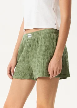 Sets & Co-Ords|Shorts<Afends Focus  - Seersucker Boxer Short Oil Green