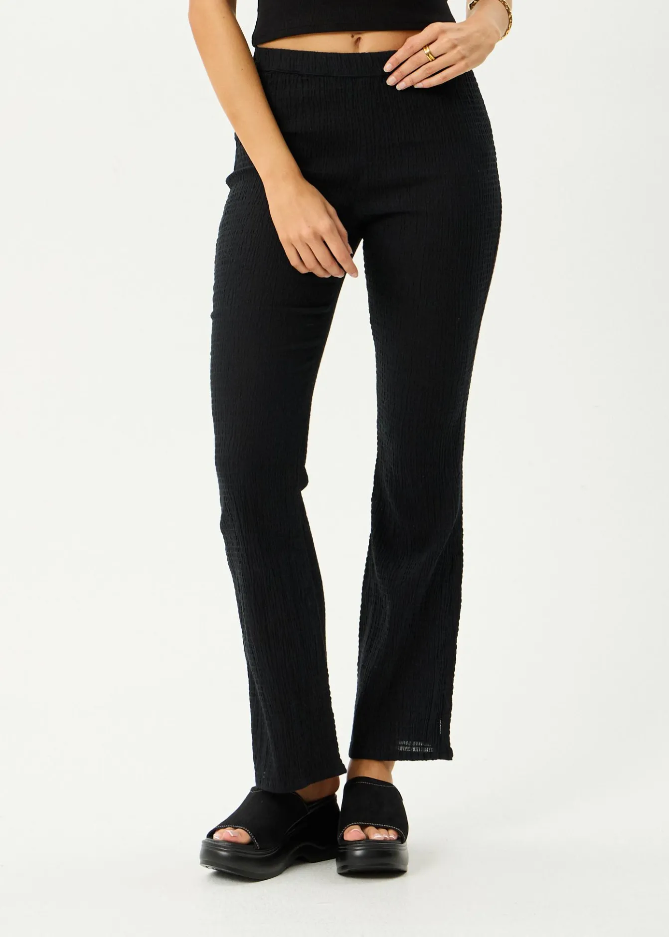 Pants|Sets & Co-Ords<Afends Focus - Seersucker Flare Pant Black