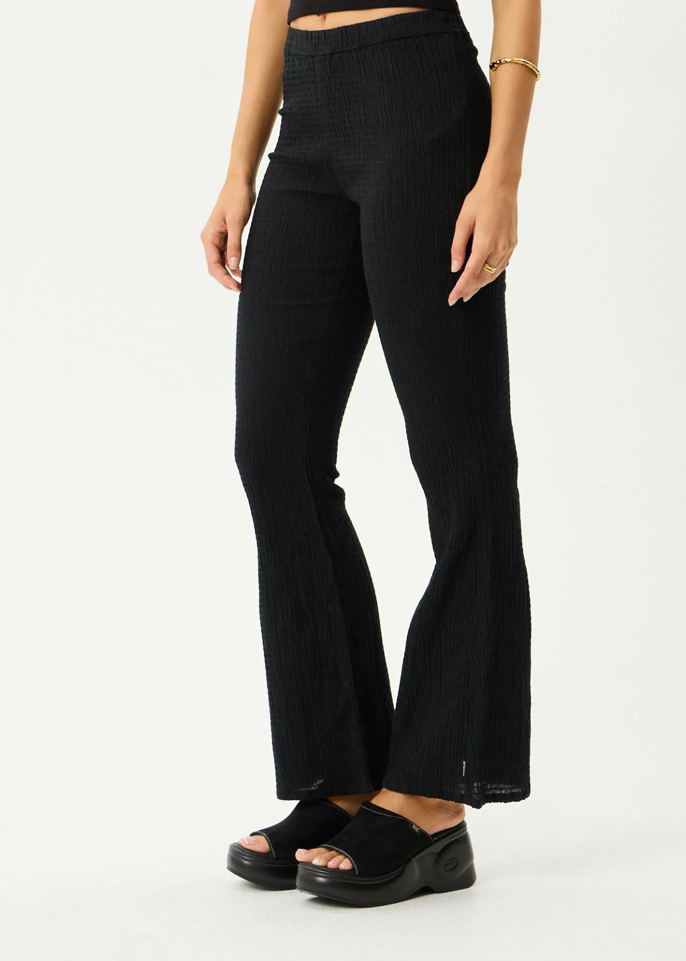 Pants|Sets & Co-Ords<Afends Focus - Seersucker Flare Pant Black