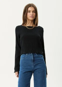 Long Sleeve<Afends Focus  - Seersucker Long Sleeve Top Black