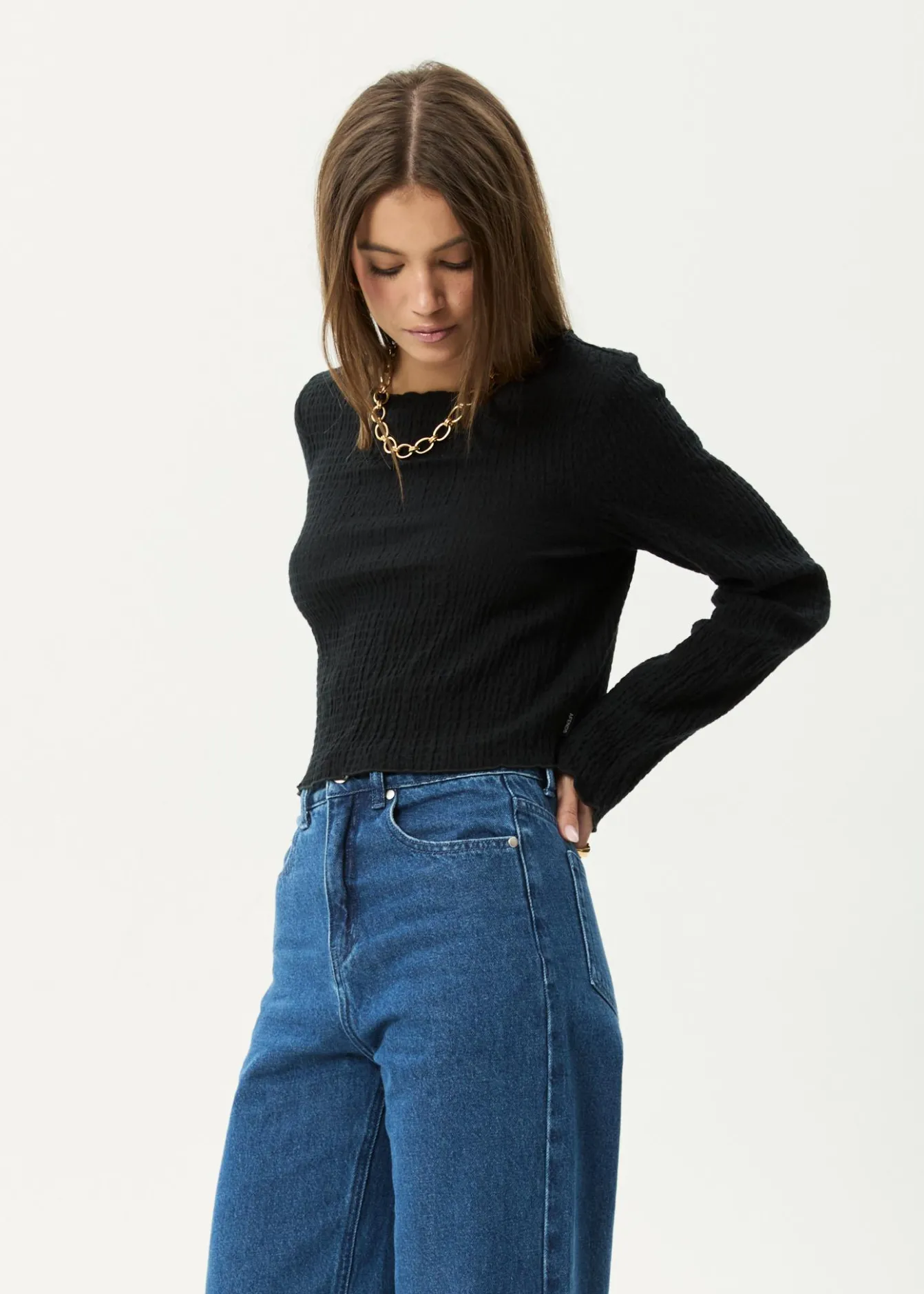 Long Sleeve<Afends Focus - Seersucker Long Sleeve Top Black