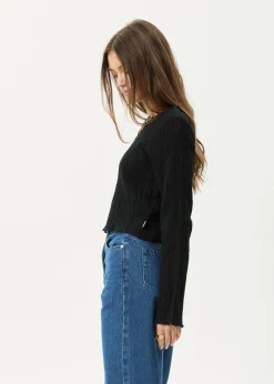 Long Sleeve<Afends Focus - Seersucker Long Sleeve Top Black