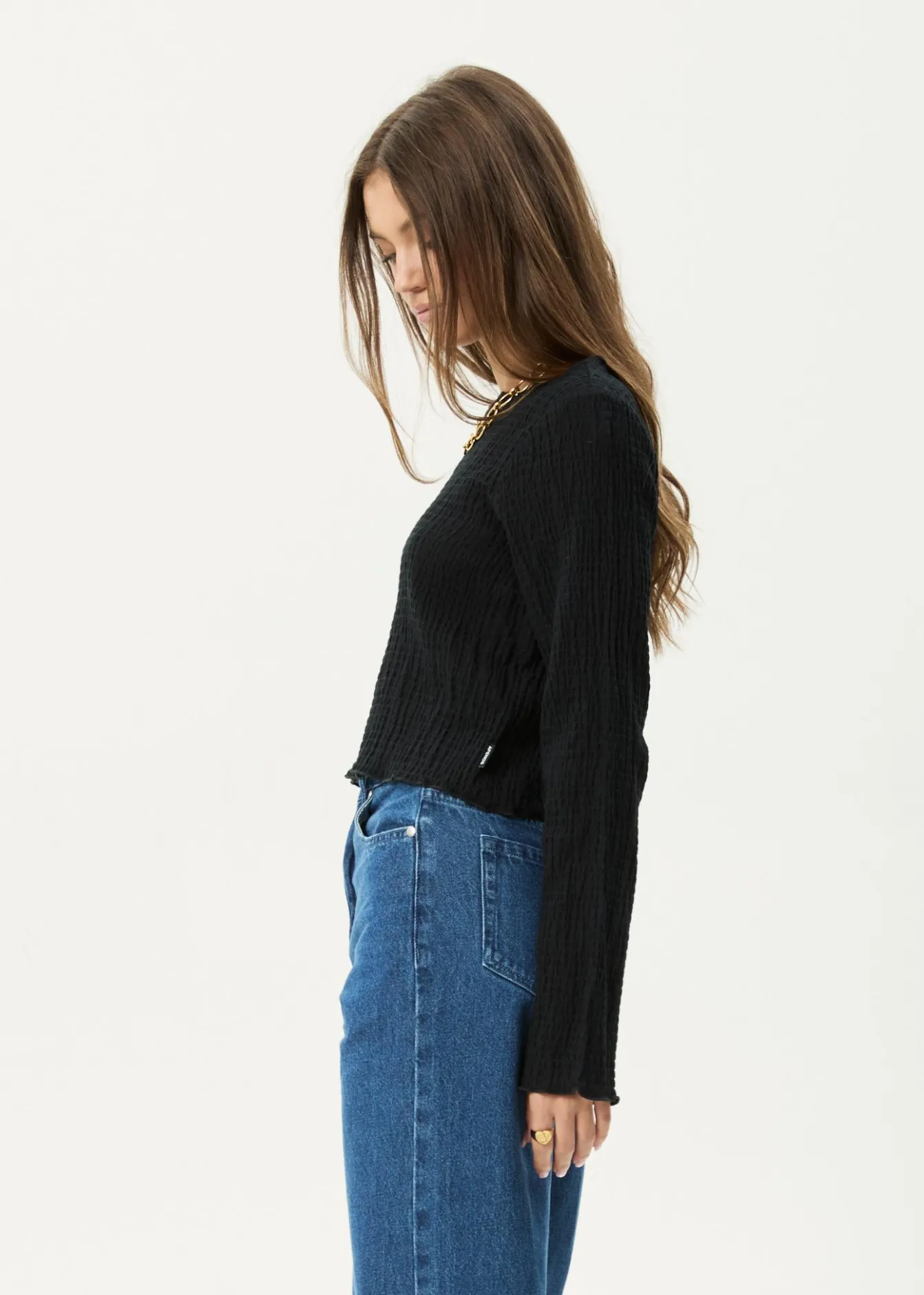 Long Sleeve<Afends Focus - Seersucker Long Sleeve Top Black