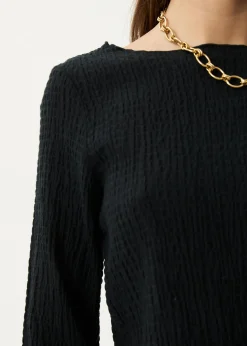 Long Sleeve<Afends Focus - Seersucker Long Sleeve Top Black