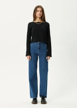 Long Sleeve<Afends Focus - Seersucker Long Sleeve Top Black
