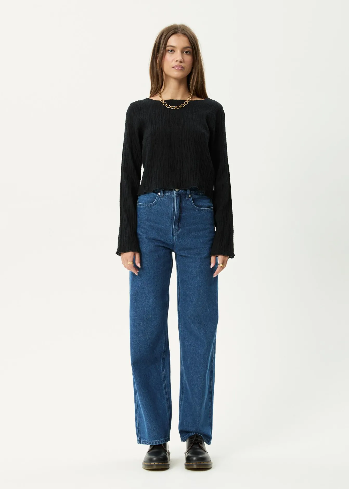 Long Sleeve<Afends Focus - Seersucker Long Sleeve Top Black