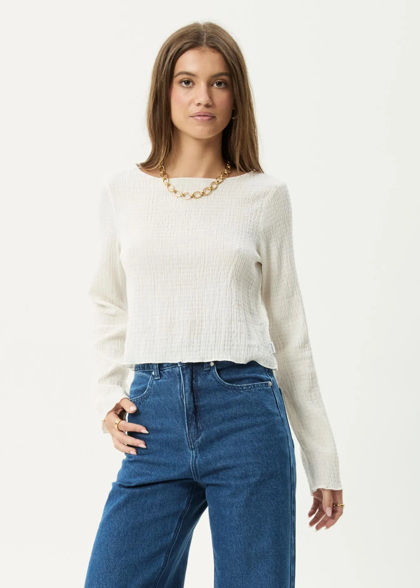 Long Sleeve<Afends Focus - Seersucker Long Sleeve Top Off White